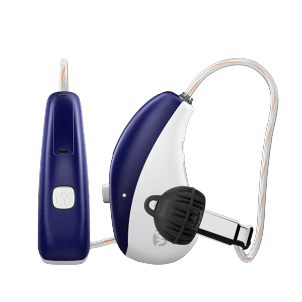 Widex Moment Sheer hearing aids in deep blue