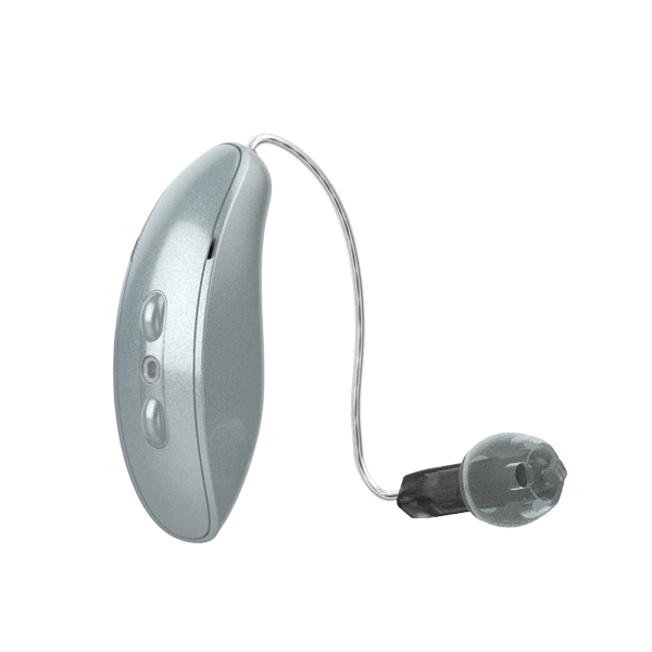 Starkey Omega RIC hearing aid in silver