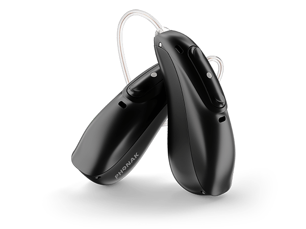 Black hearing aid device on a transparent background