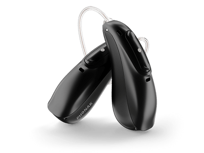 Black hearing aid device on a transparent background