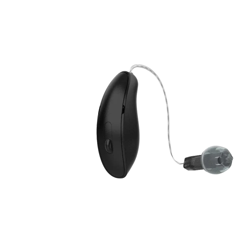 Starkey Genesis AI mRIC hearing aid in tech black