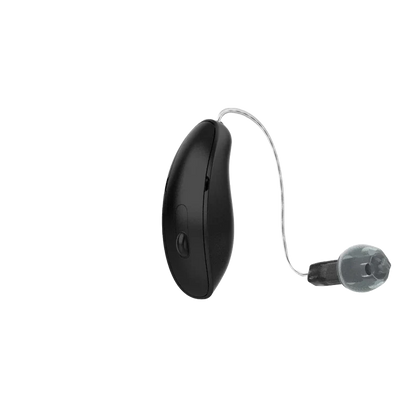 Starkey Genesis AI mRIC hearing aid in tech black