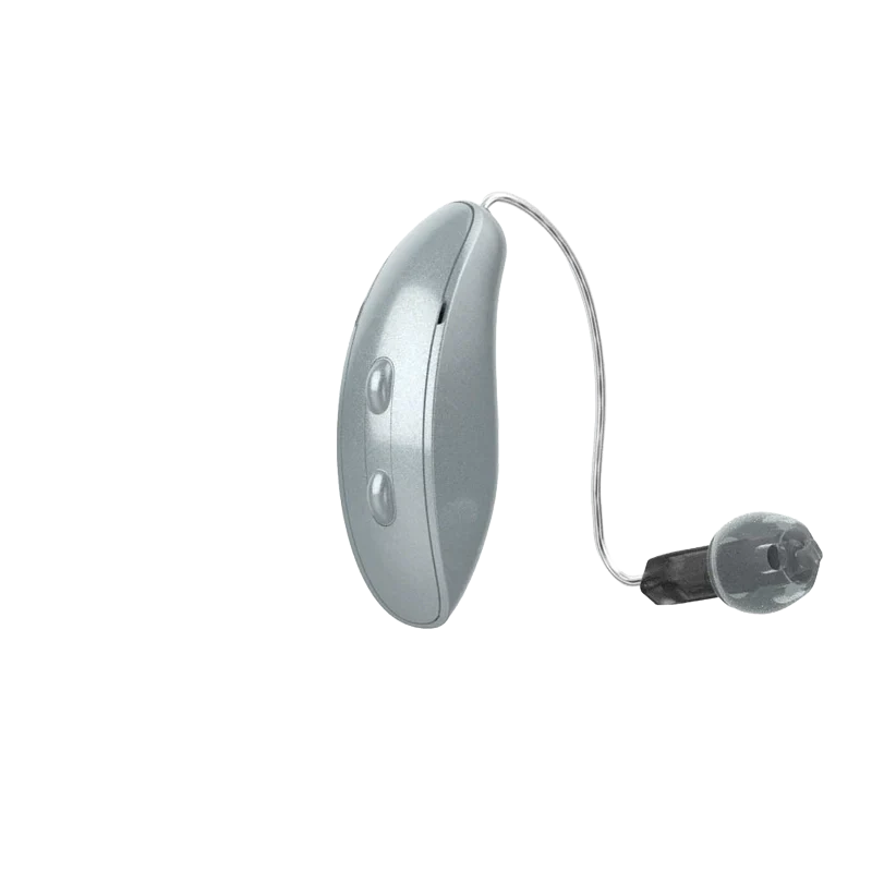 Starkey Genesis AI RIC hearing aid in silver