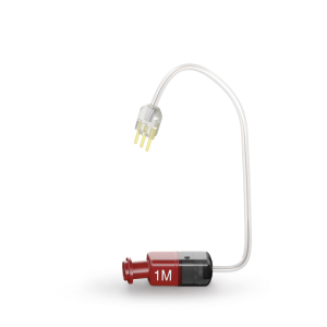 Small electronic device with a white cable on a white background