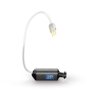 In-ear monitor with cable on a white background
