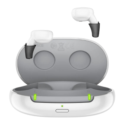 Active IX charger open with hearing aids above it
