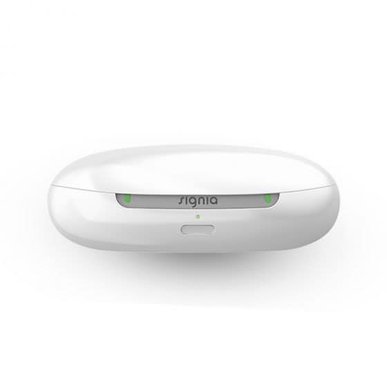 White electronic device with 'signia' branding on a white background
