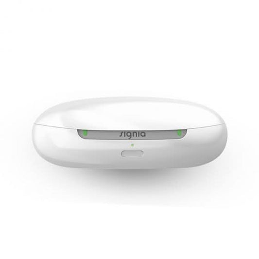 White electronic device with 'signia' branding on a white background