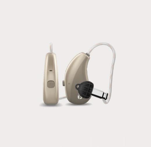 Hearing aid device on a light gray background