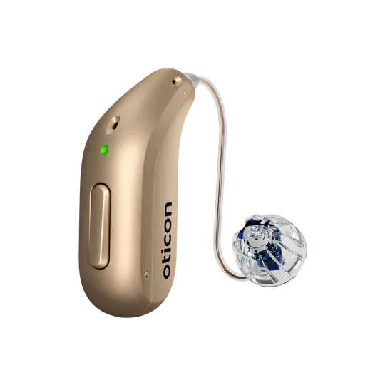 Oticon hearing aid in honey beige