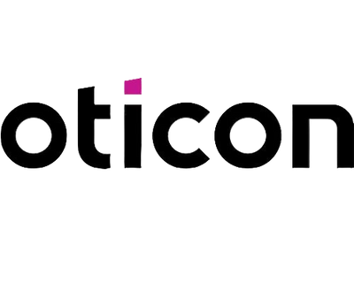 Oticon logo with a purple dot on a white background
