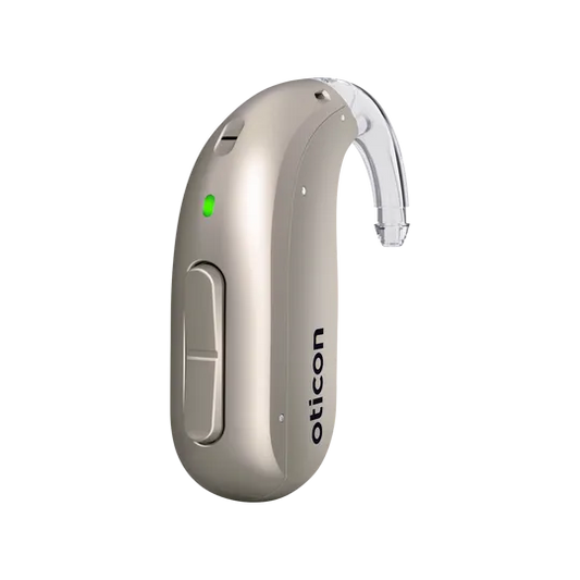 Oticon Intent miniBTE hearing aid in Chroma Beige