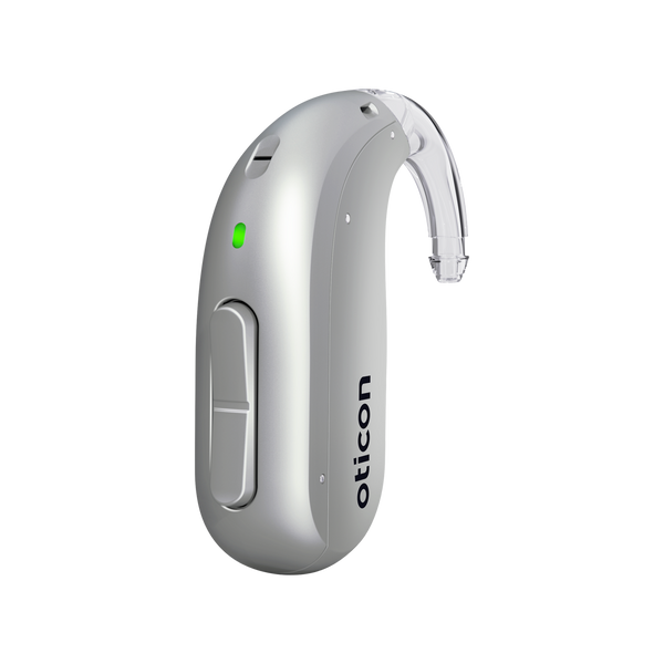 Oticon Intent 1 miniBTE R in Silver Grey