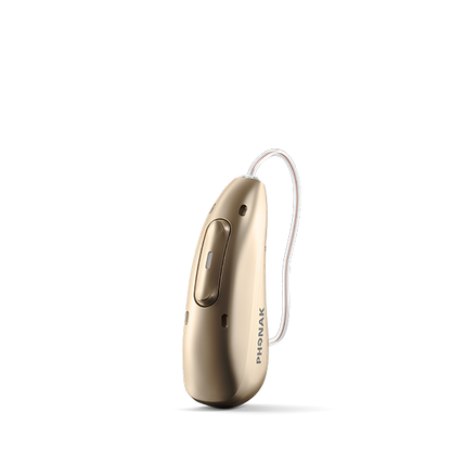 beige hearing aid on a clear background