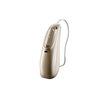 beige hearing aid on a clear background