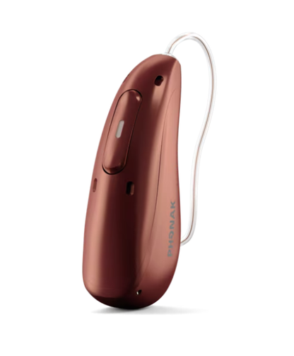 Phonak hearing aid in sienna red