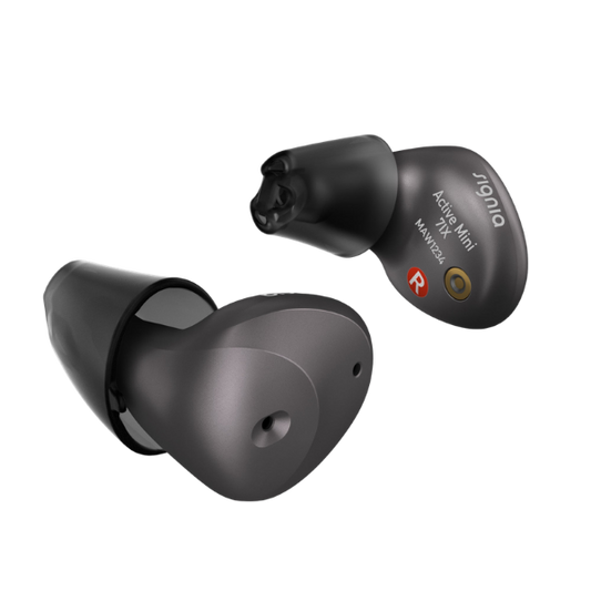 Signia Active Mini hearing aids in black 