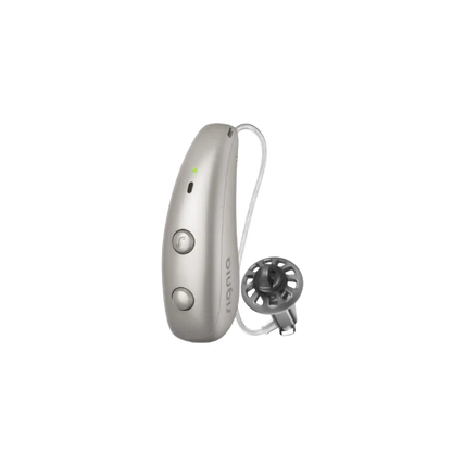 Signia Pure Charge&Go MaX hearing aid in Dark Champagne.