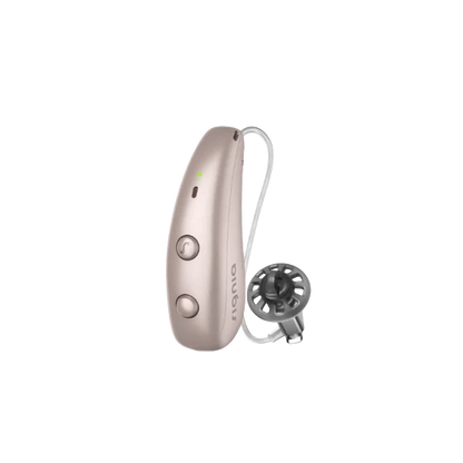 Signia Pure Charge&Go MaX hearing aid in Rose Gold.