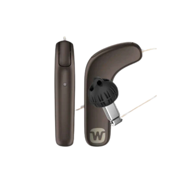 Widex Smart RIC hearing aids in dark cherry