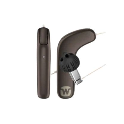 Widex Smart RIC hearing aids in dark cherry