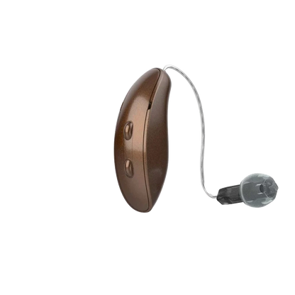 Pair of Starkey Edge AI RIC in caramel