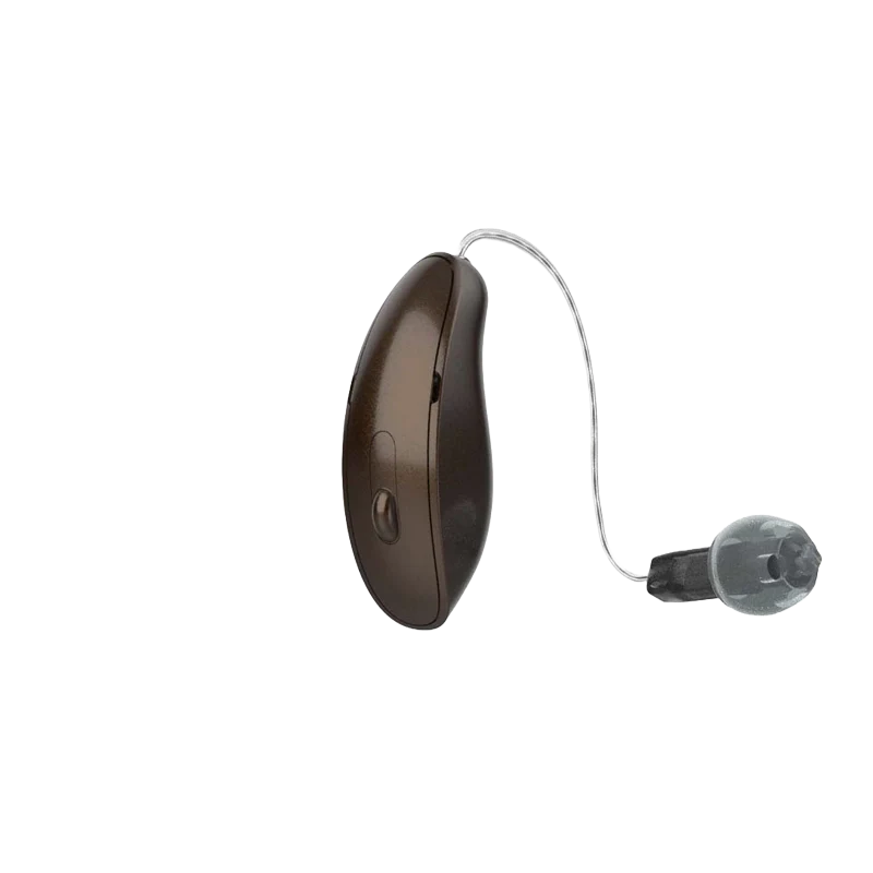 Starkey Genesis AI RIC hearing aid in chestnut