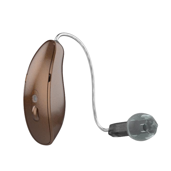 Starkey Omega mRIC hearing aid in caramel
