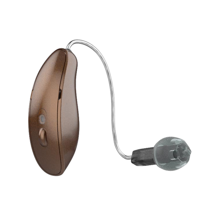 Starkey Omega mRIC hearing aid in caramel