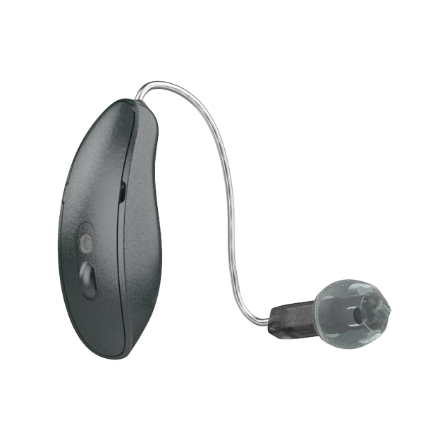 Starkey Omega mRIC hearing aid in graphite grey