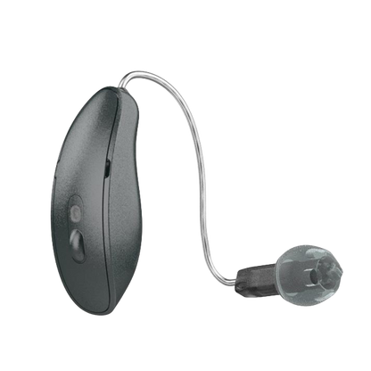 Starkey Omega mRIC hearing aid in graphite grey