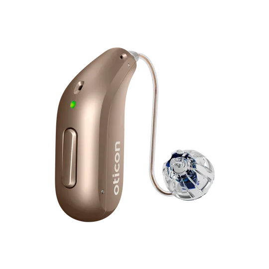 Oticon hearing aid in terracotta 