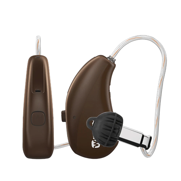 Widex Moment Sheer hearing aids  in dark cherry 