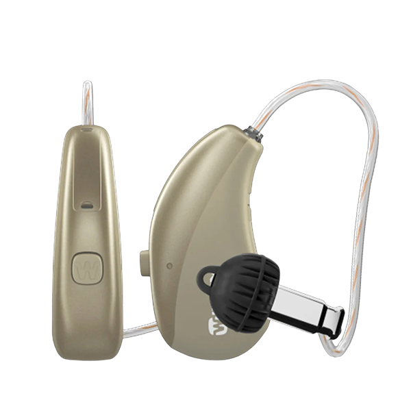 Widex Moment Sheer hearing aids  in honey blonde