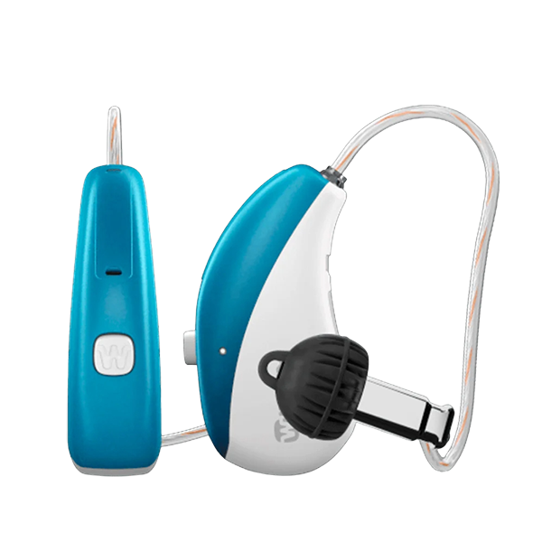 Widex Moment Sheer hearing aids  in turquoise