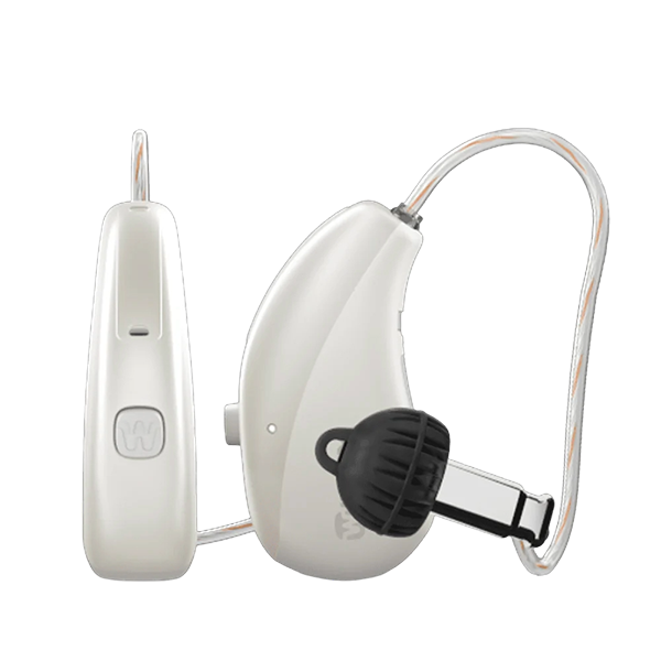 Widex Moment Sheer hearing aids  in pearl white 