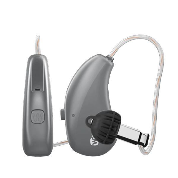 Widex Moment Sheer hearing aids  in titanium grey 
