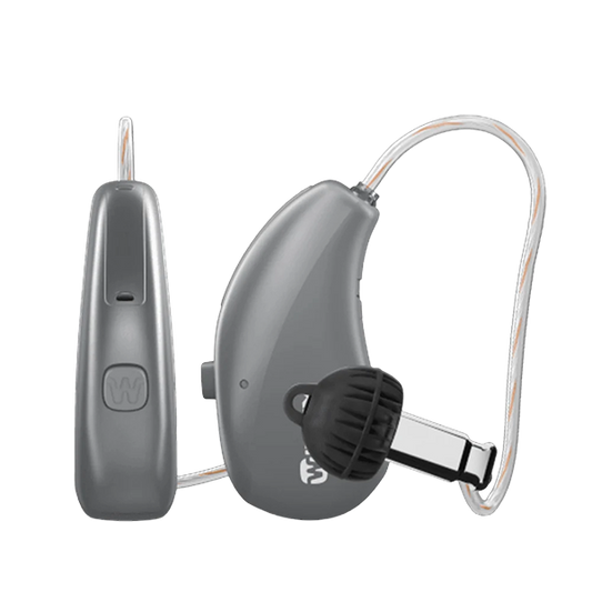Widex Moment Sheer hearing aids  in titanium grey 