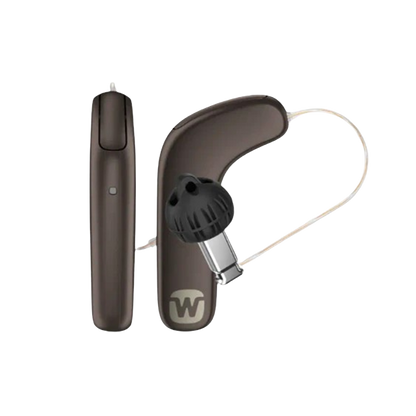 Widex SmartRIC hearing aid in dark cherry
