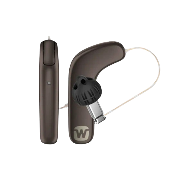 Widex SmartRIC hearing aid in dark cherry