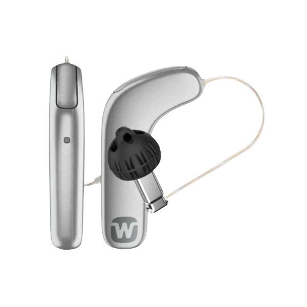 Widex SmartRIC hearing aid in silver grey