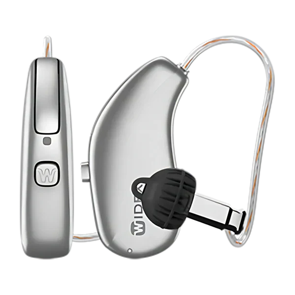 Widex Allure hearing aid in silver grey