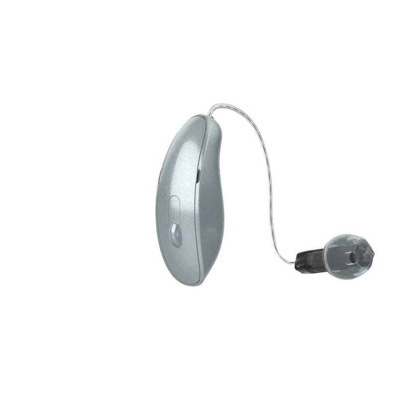 Starkey Genesis AI mRIC hearing aid in silver