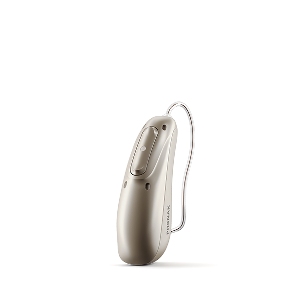 Champagne colored hearing aid 