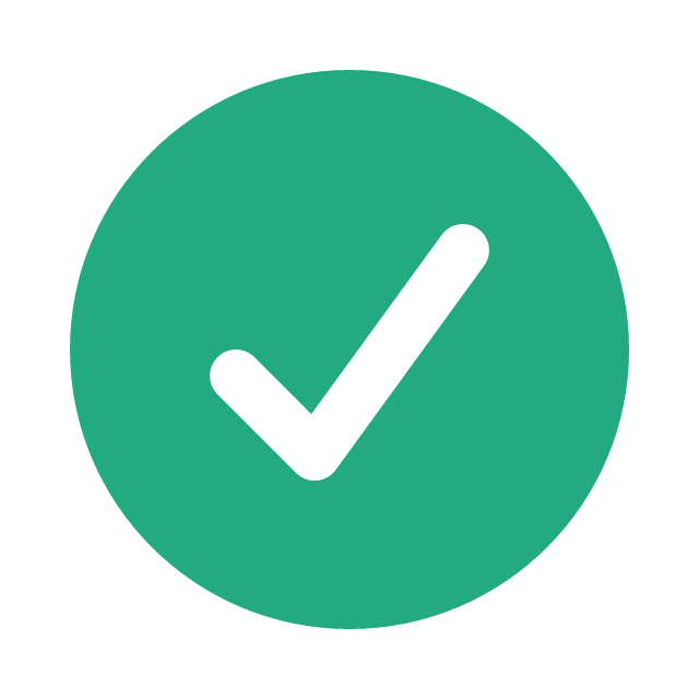 Check mark with a green circle around it 