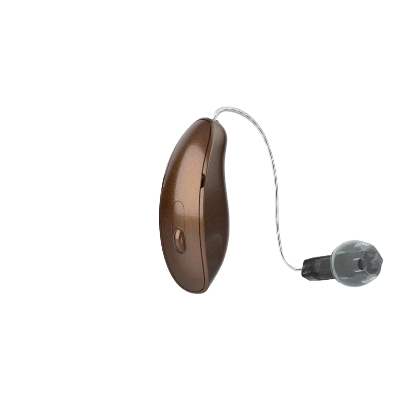 Starkey Genesis AI mRIC hearing aid in caramel