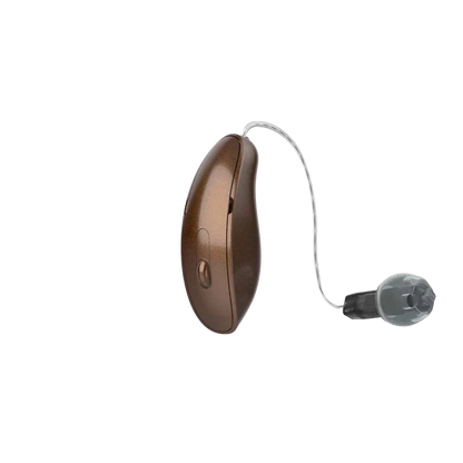 Starkey Genesis AI mRIC hearing aid in caramel