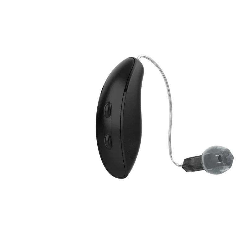 Starkey Genesis AI RIC hearing aid in tech black 