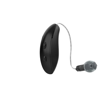 Starkey Genesis AI RIC hearing aid in tech black 