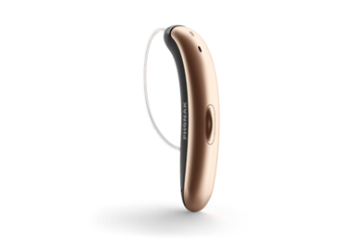 Hearing aid device on a white background